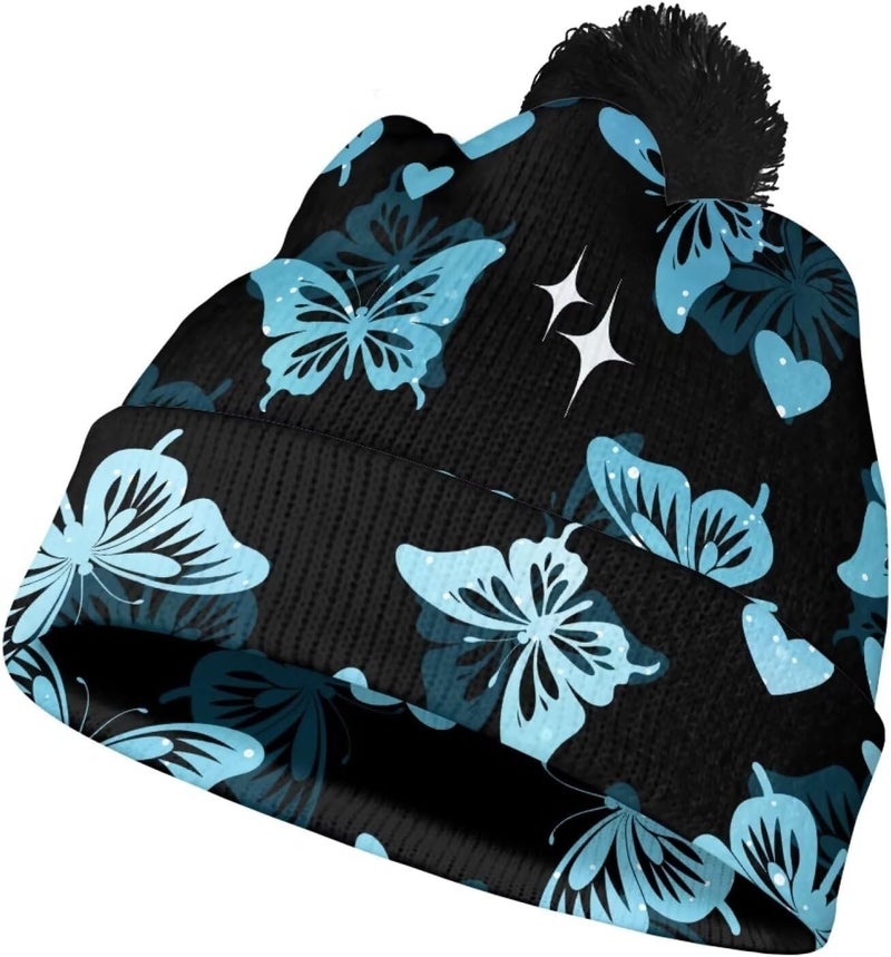 Hechitok Beanie Hat Knit Winter Hats for Girls Boys, Slouchy Beanies Cuffed Skull Cap Warm Ski Hat, Black Ball - Image 1